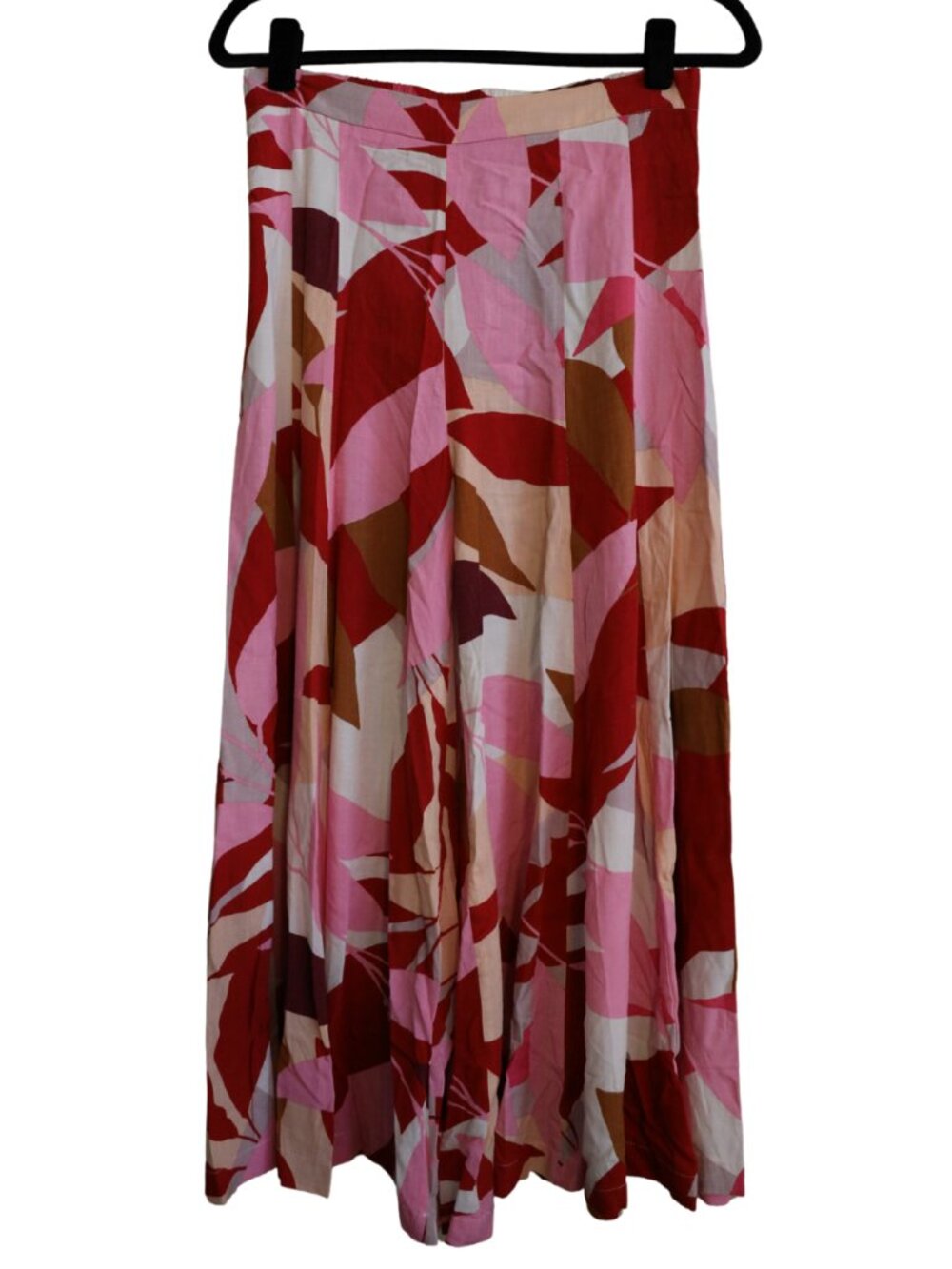 Label of Love Boho Tropical Leaf Print Wide Leg Pants Pink Red Medium